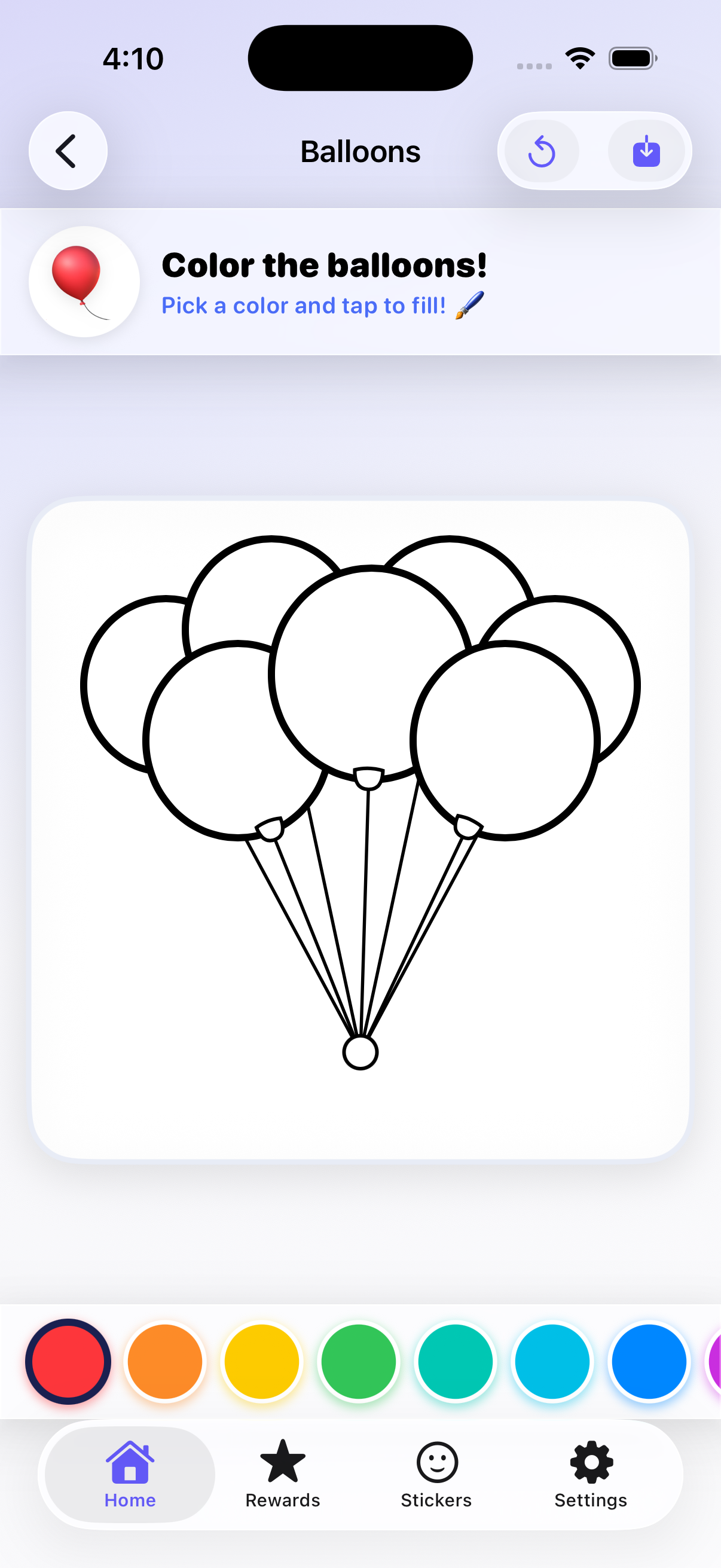 Coloring page with balloons