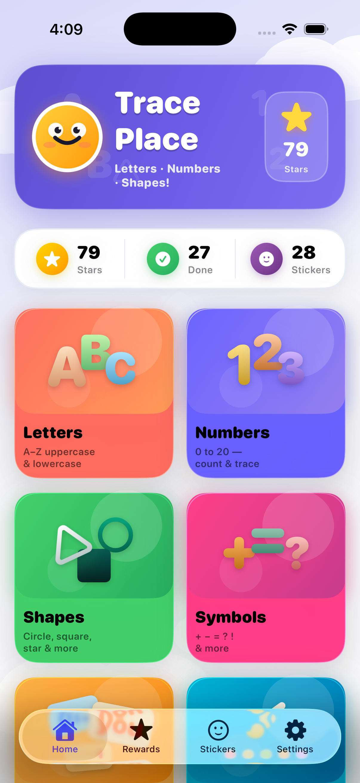 Trace Place home screen with category cards