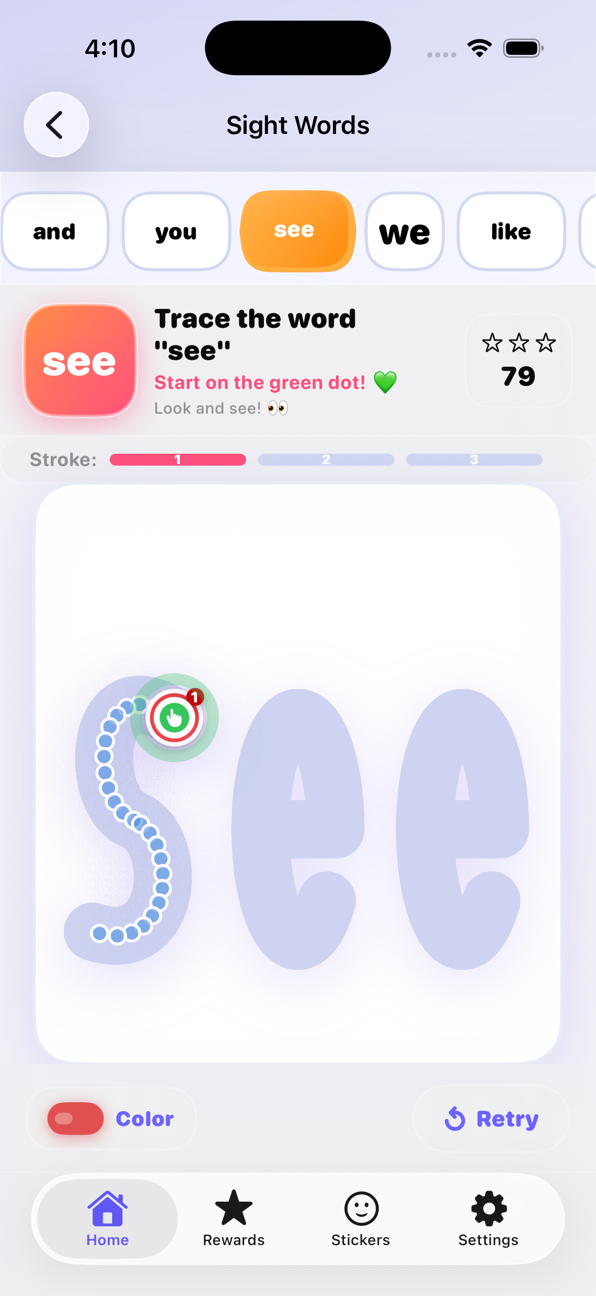 Sight word see tracing