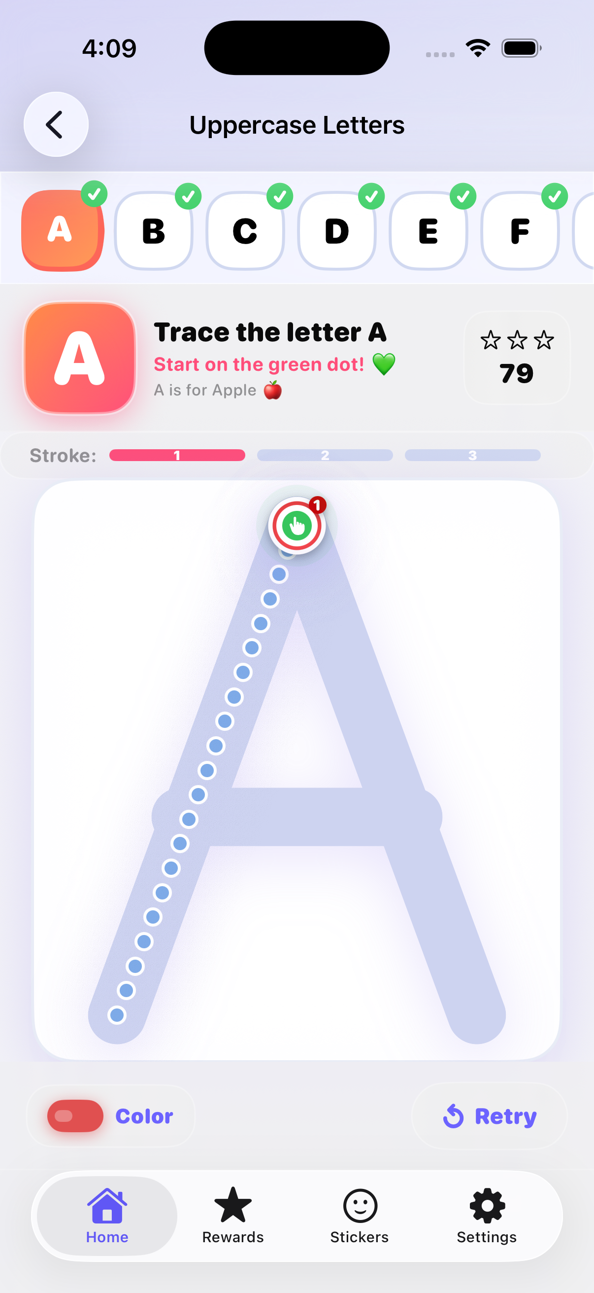 Uppercase letter A tracing